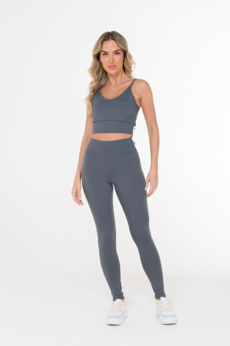 Legging Fitness Cós Duplo Alta Compressão Grafite