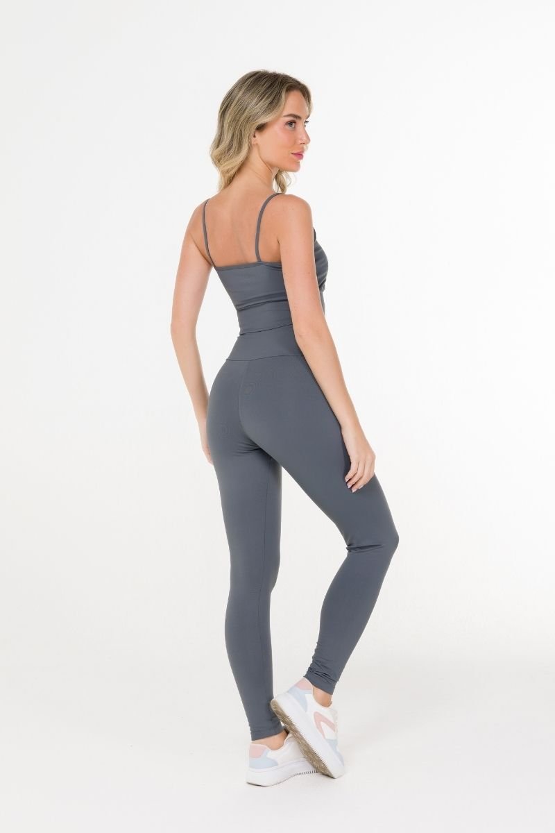 Legging Fitness Cós Duplo Alta Compressão Grafite