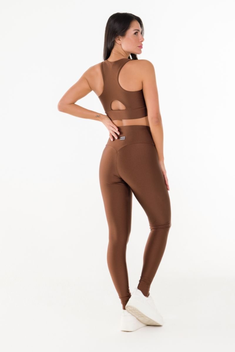 Legging Fitness Brilho Empina Bumbum Coffee