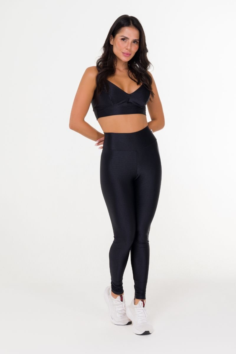 Legging Fintess Alta Elasticidade Glow Preto