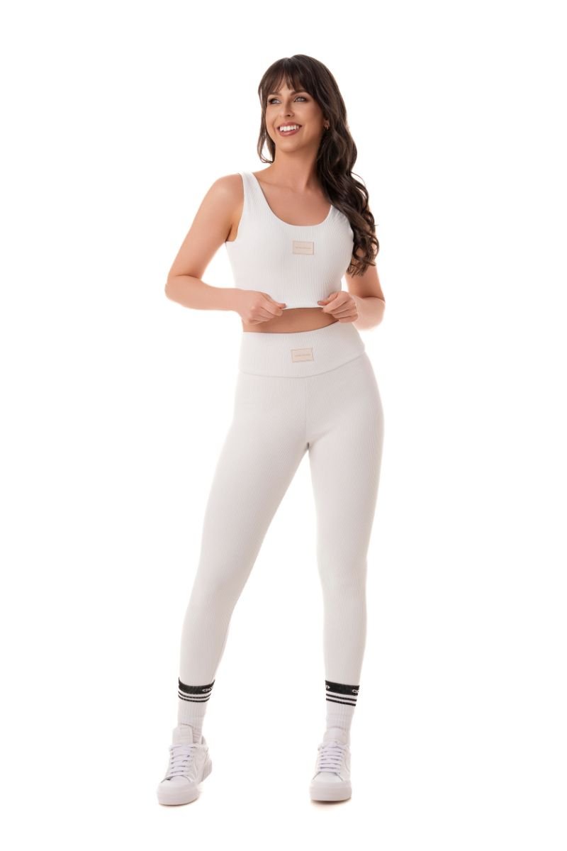 Legging Fitness Canelada Alta Compressão Off White