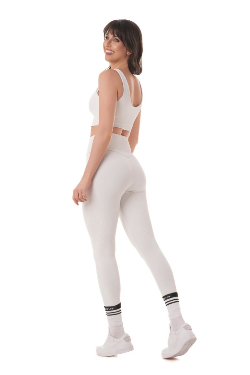 Legging Fitness Canelada Alta Compressão Off White