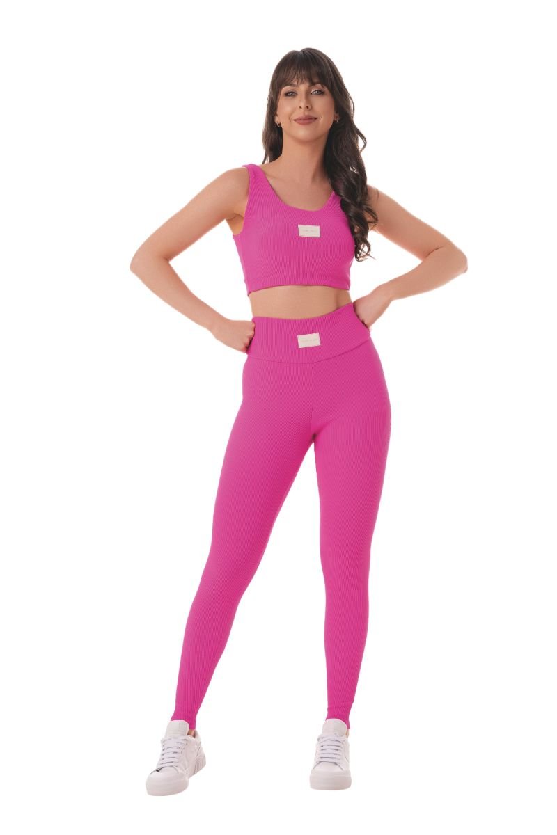 Legging Fitness Canelada Alta Compressão Pink