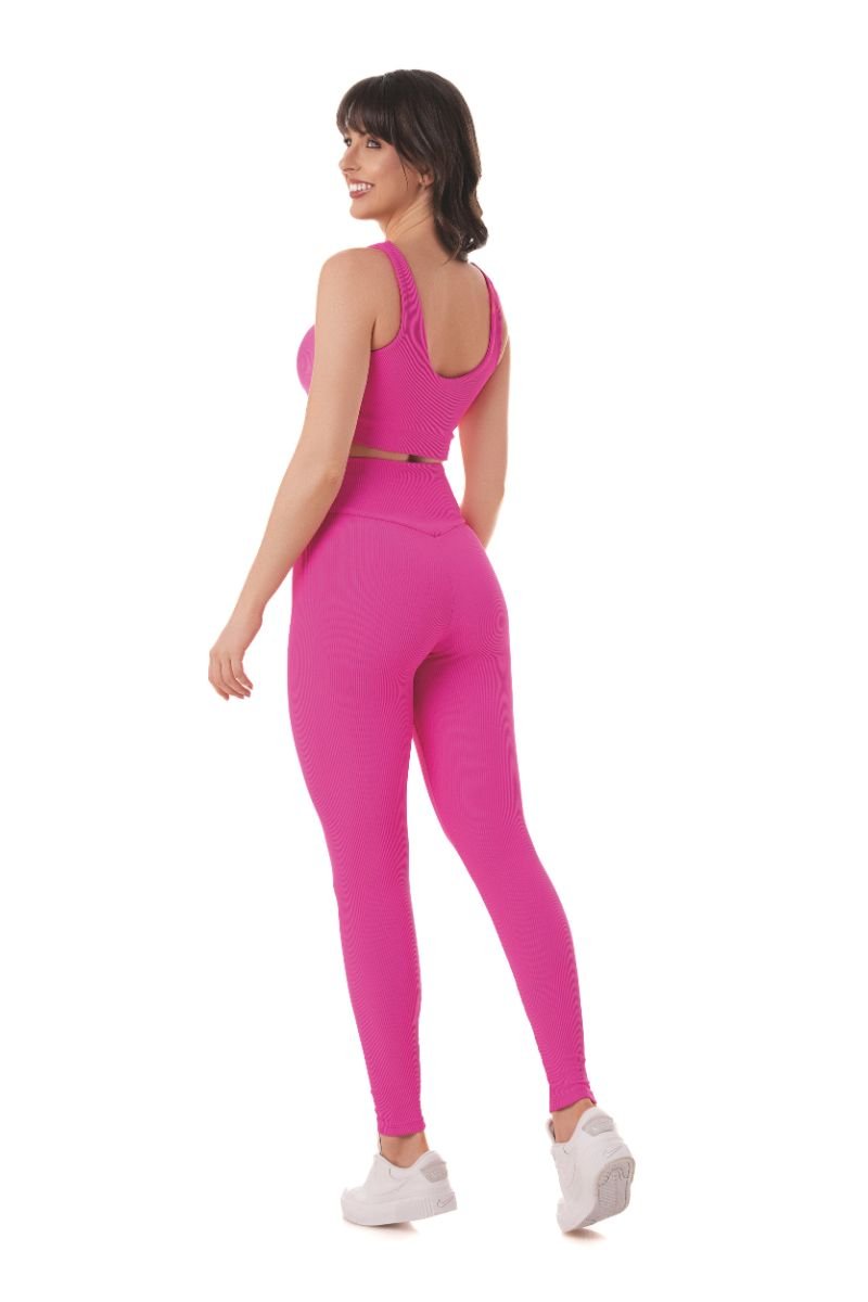 Legging Fitness Canelada Alta Compressão Pink