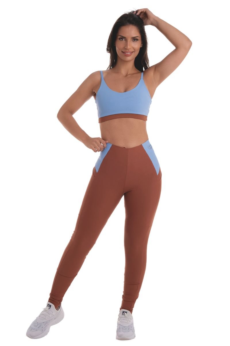 Legging Fintess Com Bolsos Zero Transparência Cocoa/serenity