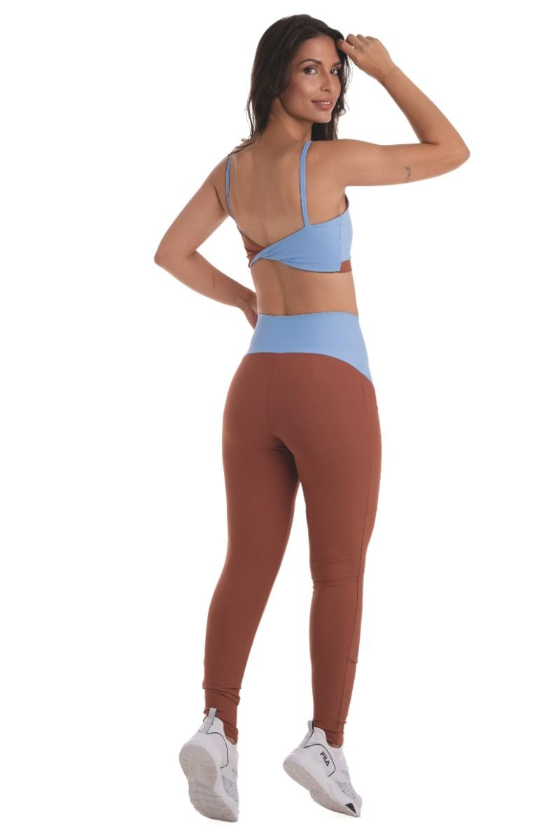 Legging Fintess Com Bolsos Zero Transparência Cocoa/serenity