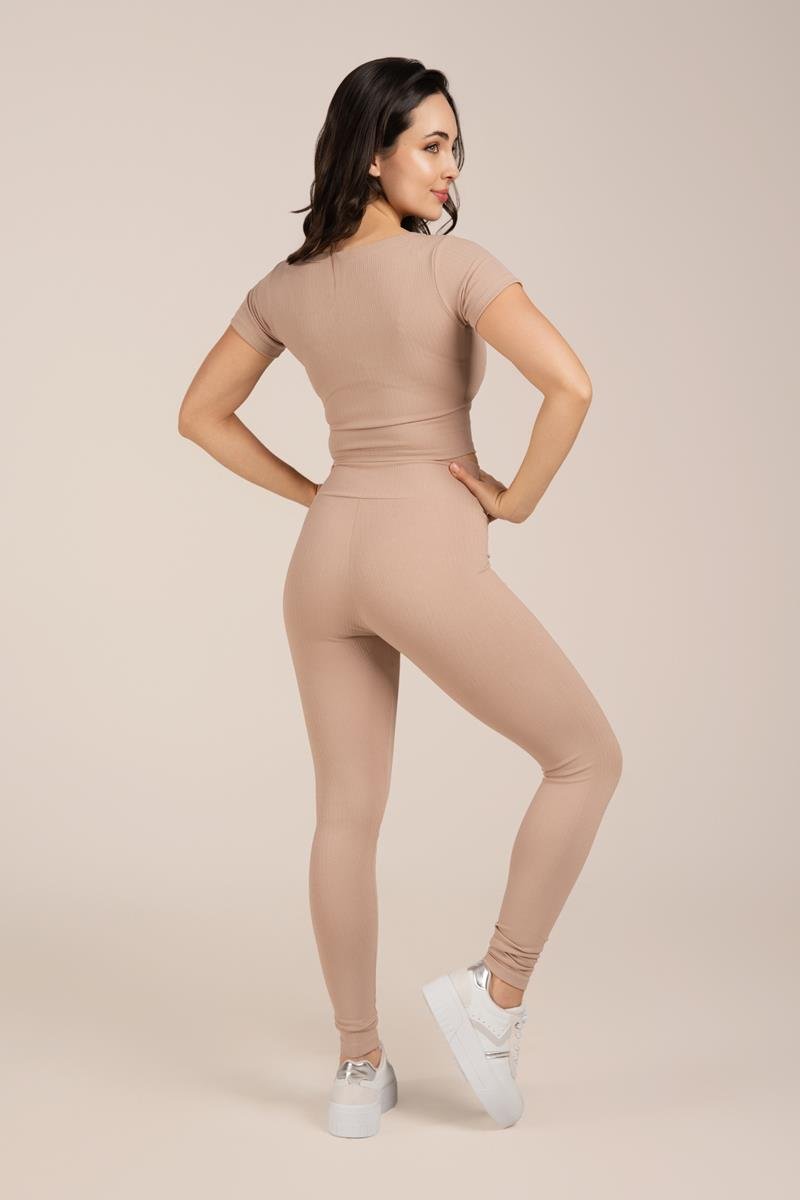 Legging Fitness Brilho Canelado Cós Anatômico Nude