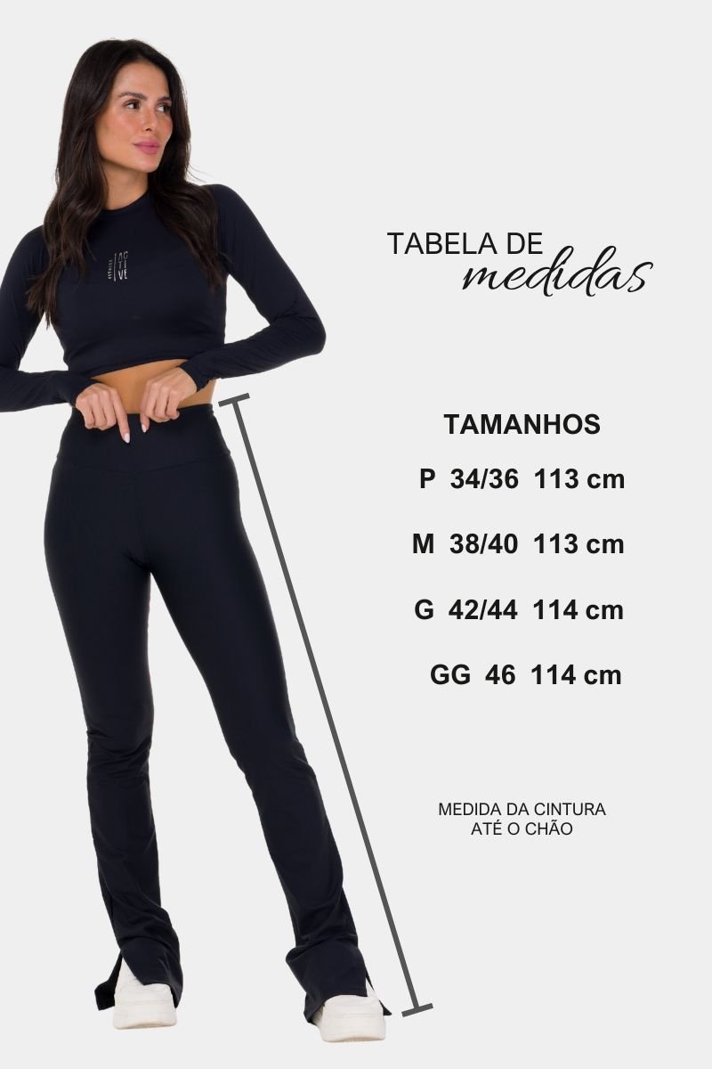 Calça Fler Long Cintura Alta Com Fenda Preto