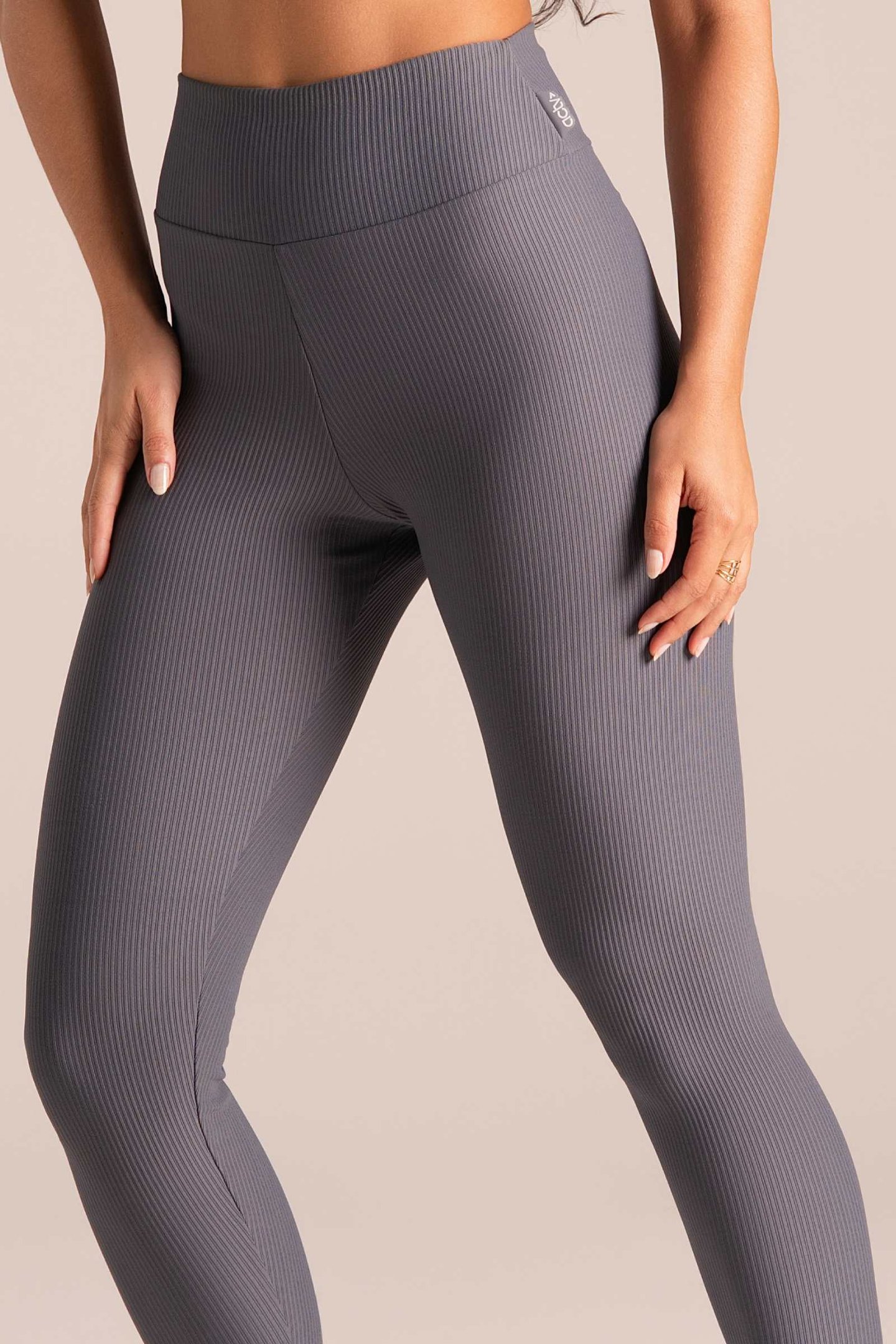 Legging Fitness Canelada Alta Compressão Cinza