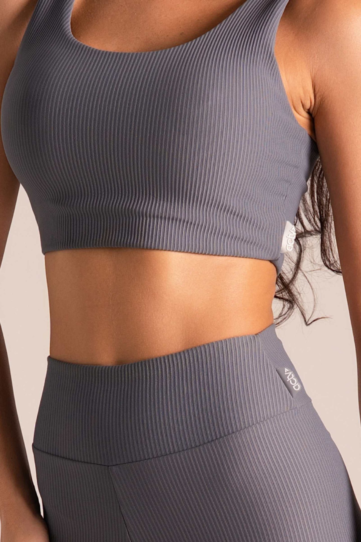 Legging Fitness Canelada Alta Compressão Cinza