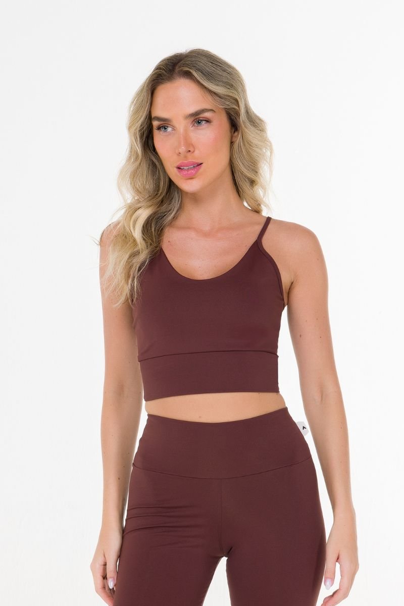 Top Fitness Cropped Alcinhas Coffee