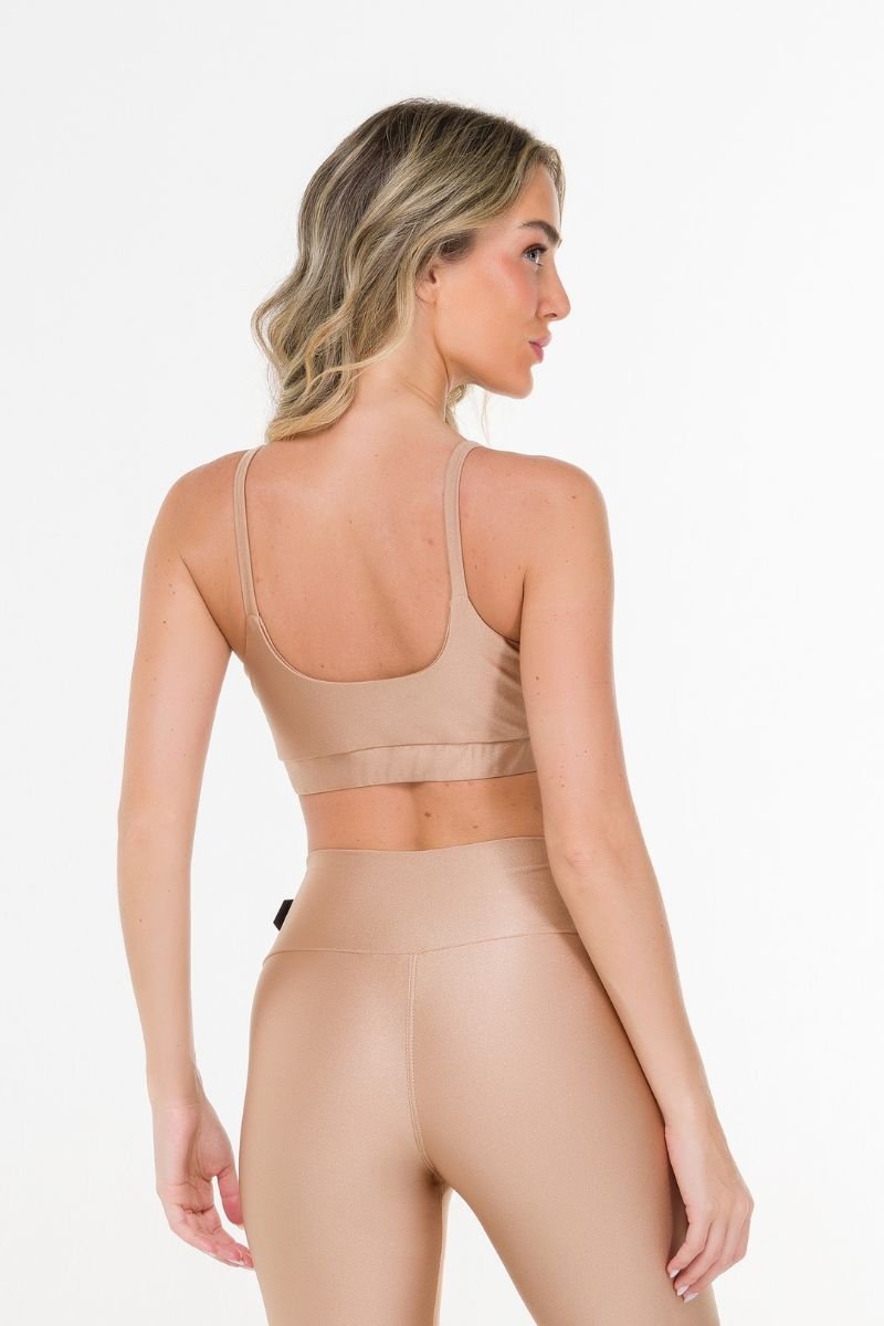 Top Fitness Brilho Alças Com Elástico Bege