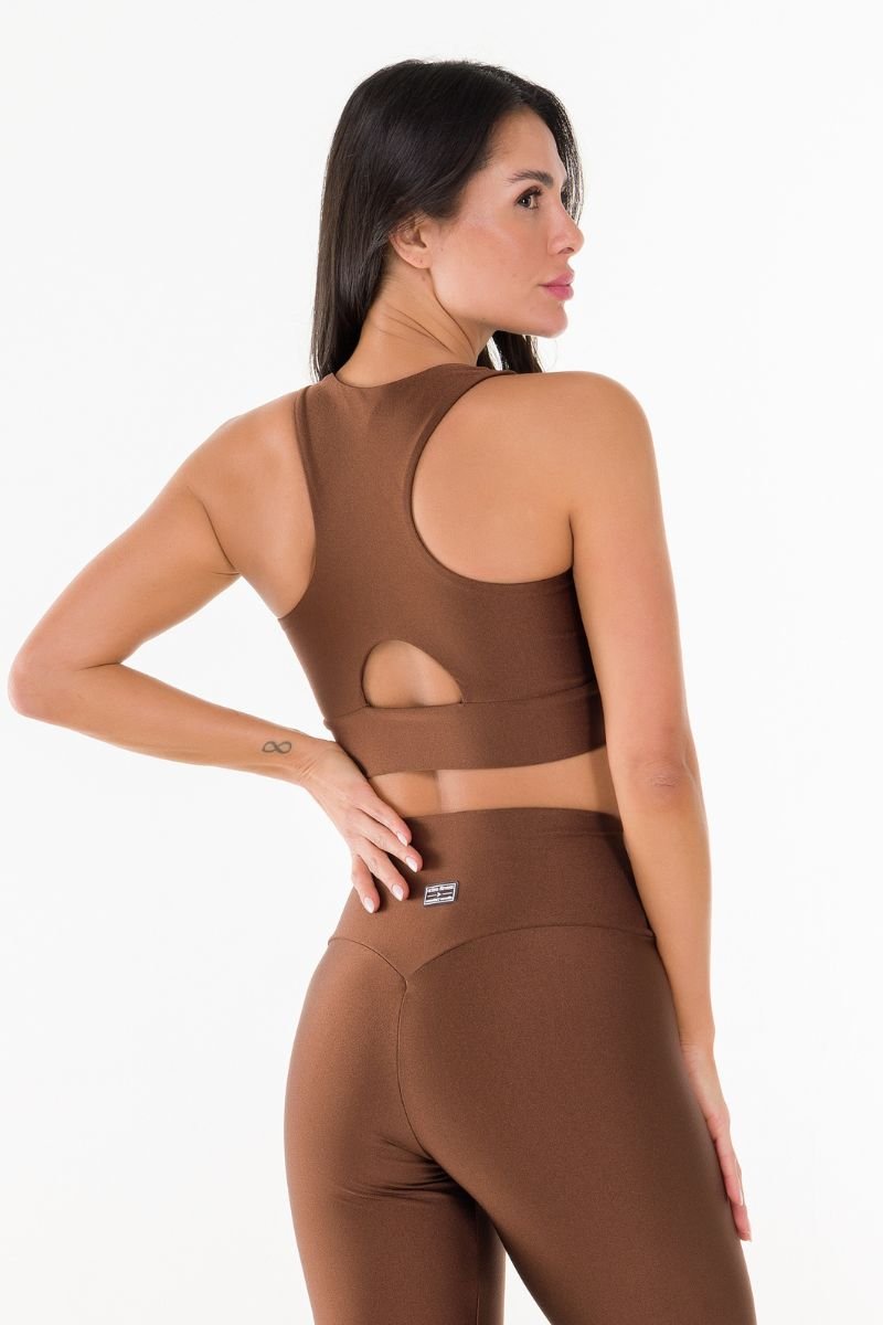 Top Fitness Brilho Nadador Com Detalhe Coffee