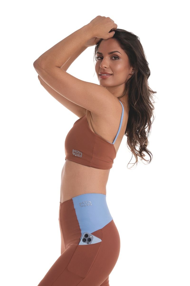 TOP ALCINHA REVERSÍVEL BICOLOR Serenity/cocoa