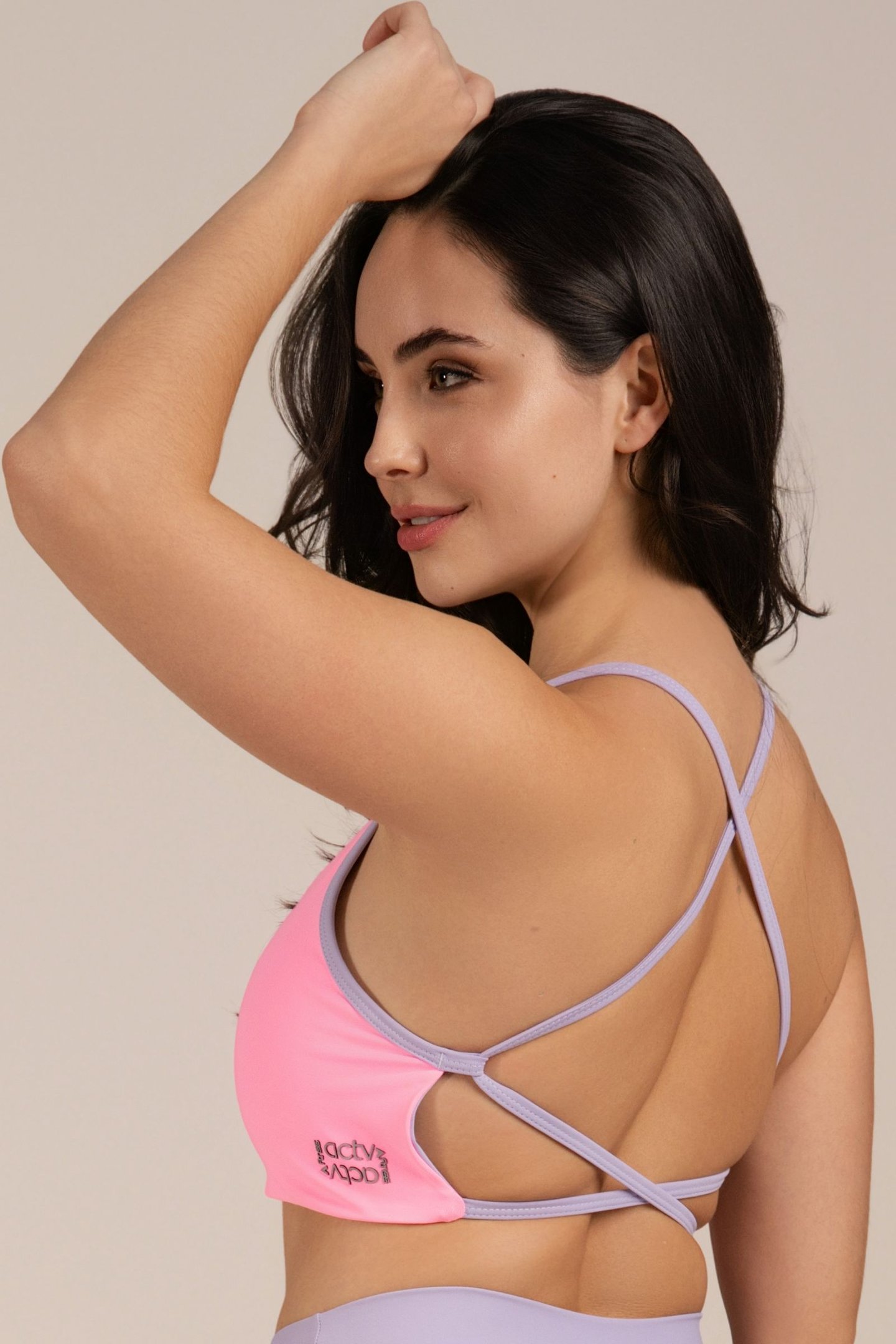 Top Fitness Bicolor Alças Cruzadas Confete/lilas