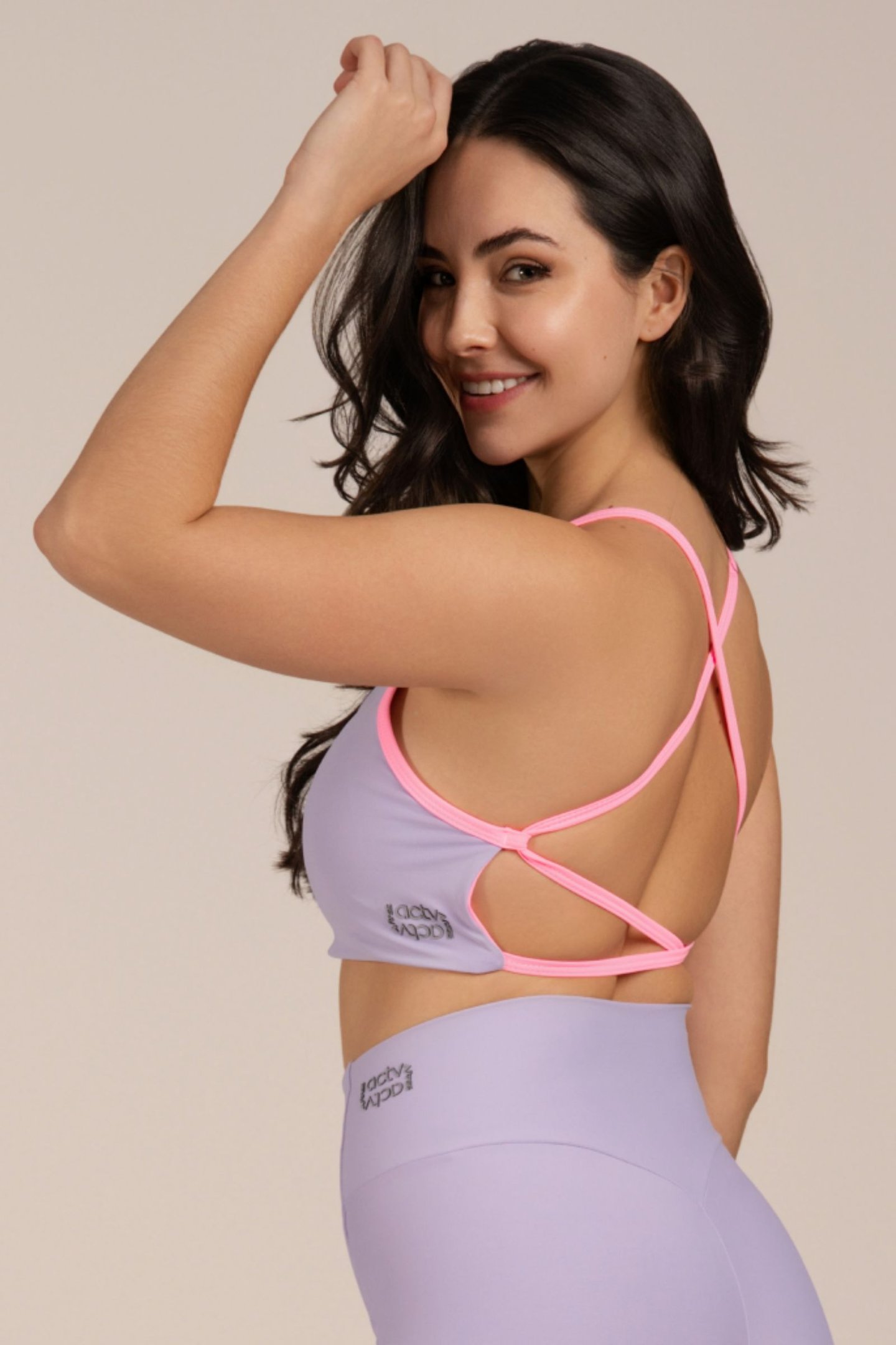 Top Fitness Bicolor Alças Cruzadas Lilas/confete