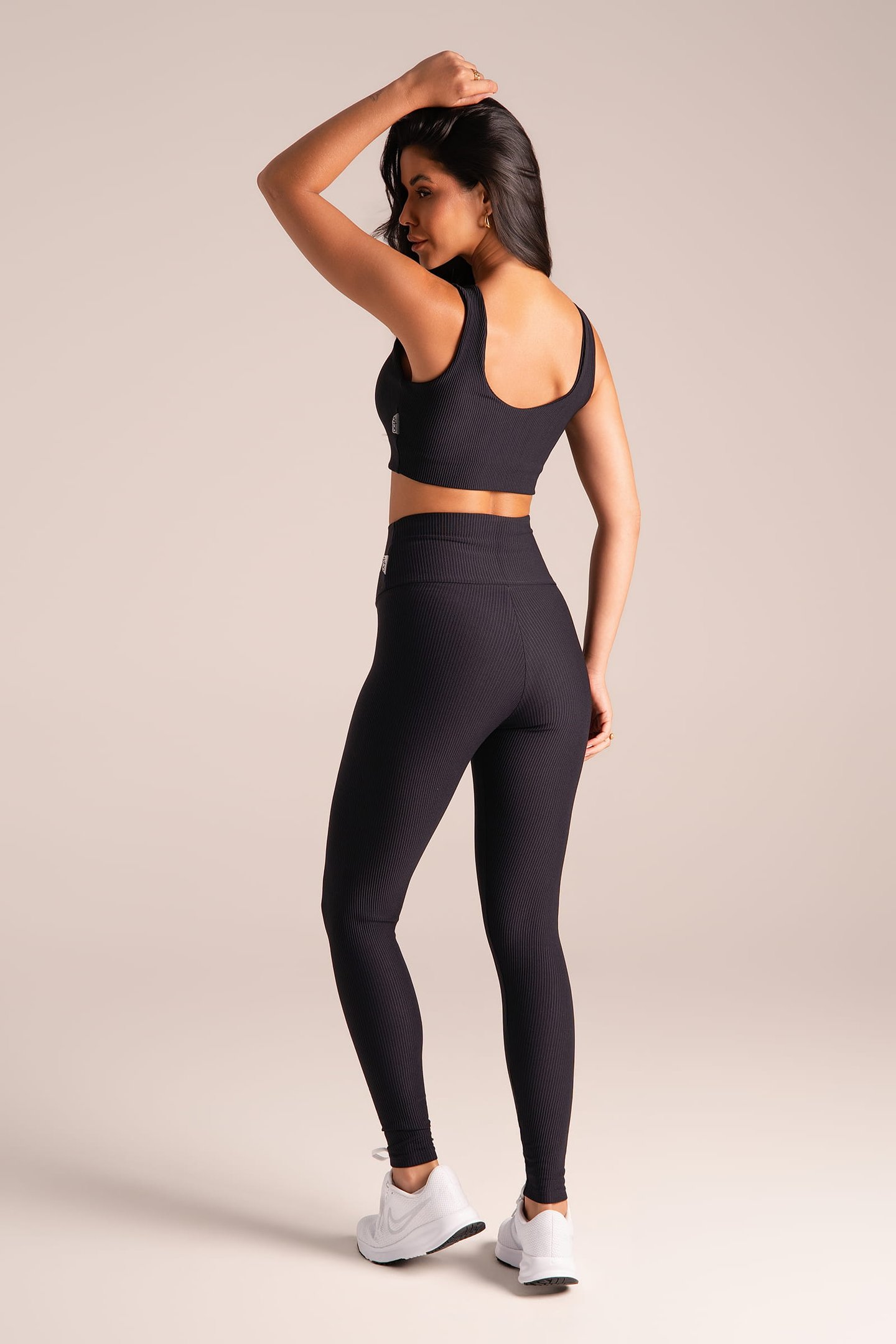 Top Regata Fitness Canelado Preto