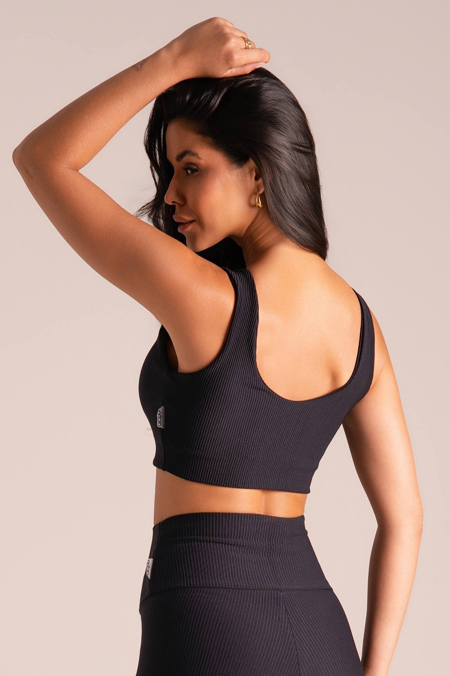 Top Regata Fitness Canelado Preto