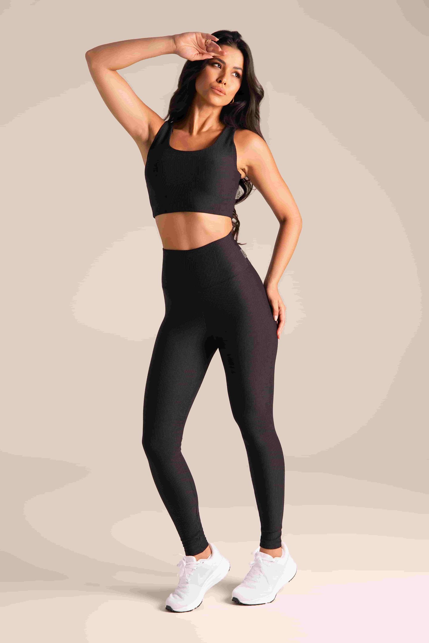 Top Regata Fitness Canelado Preto
