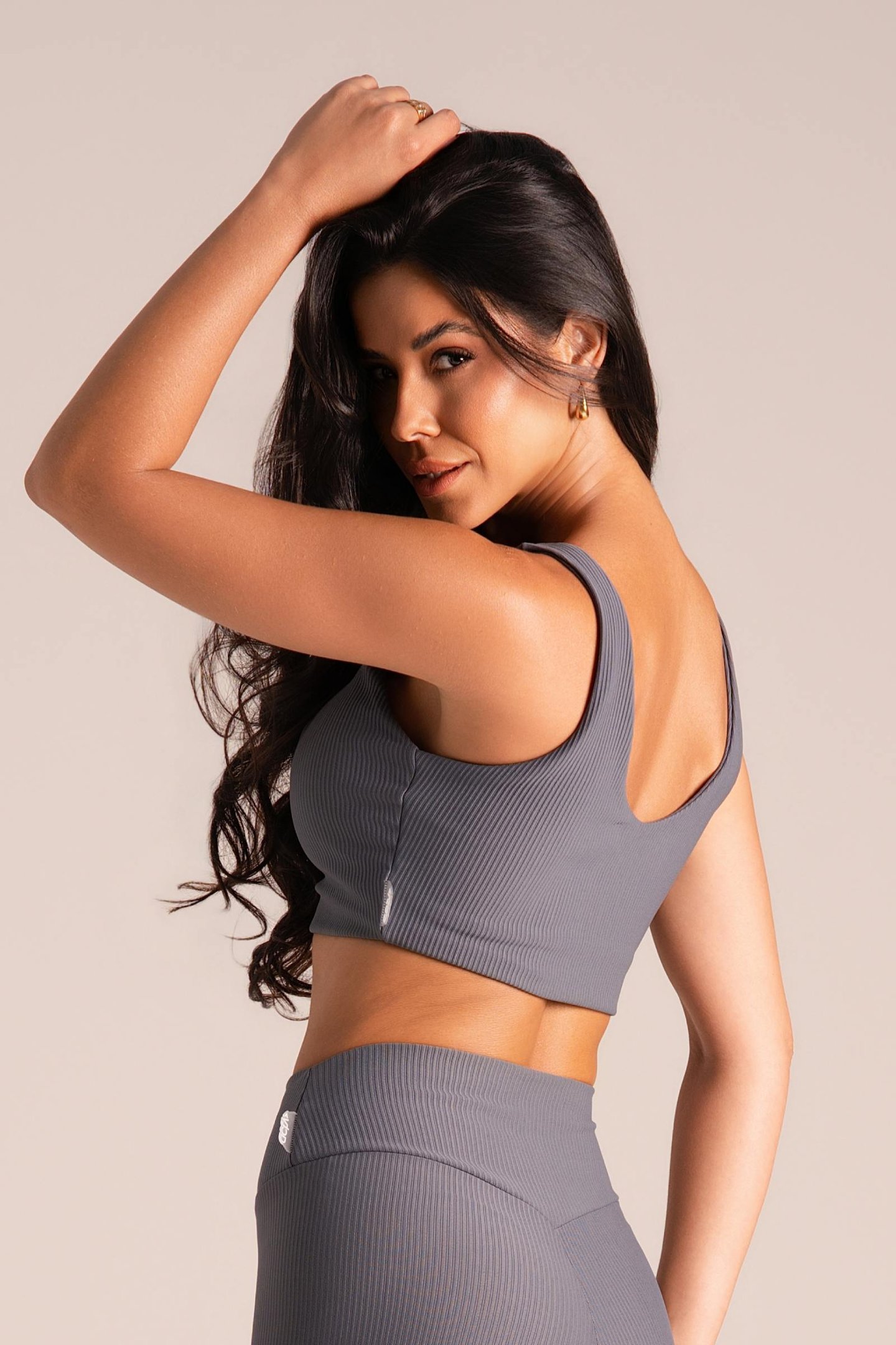 Top Regata Fitness Canelado Cinza