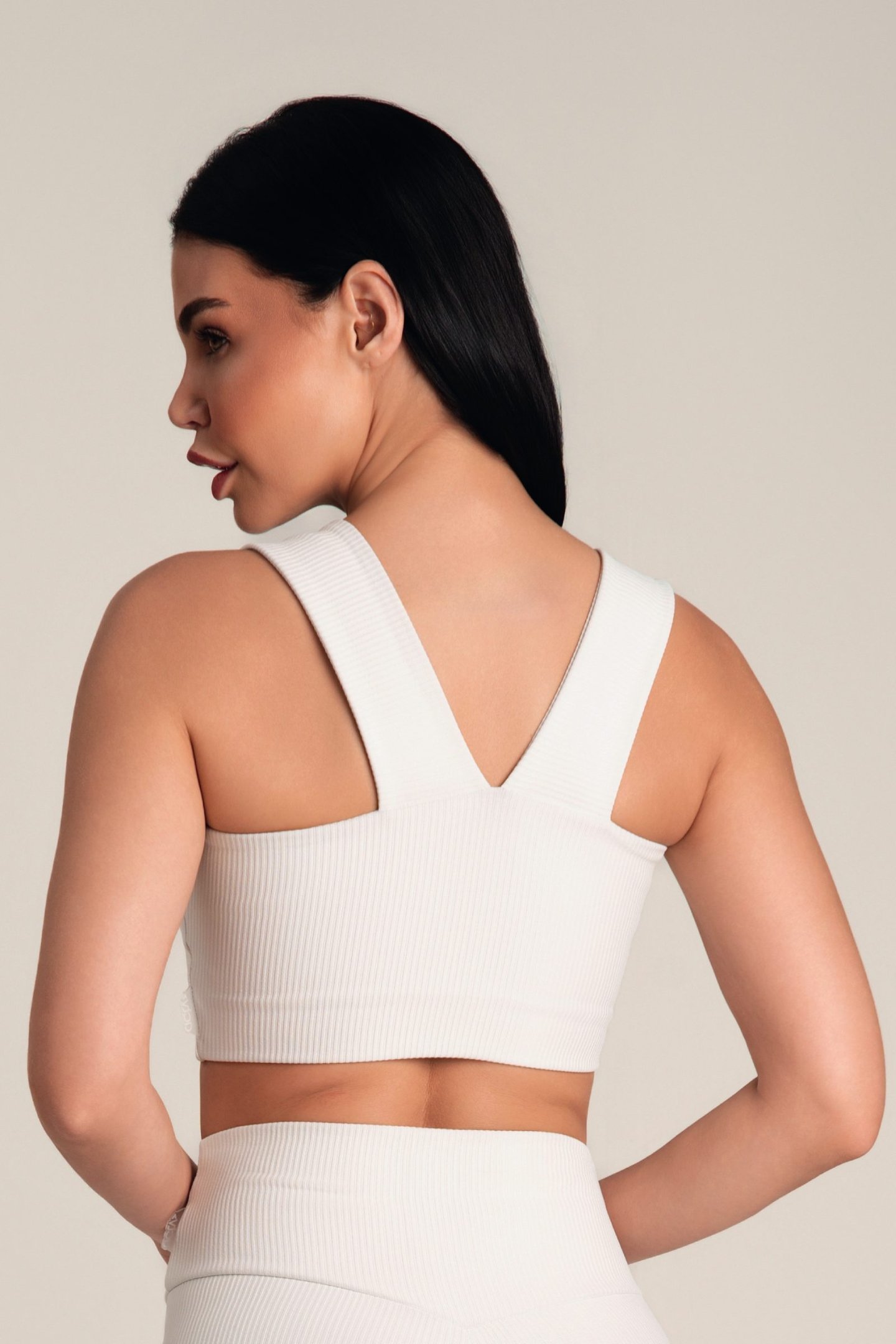 Top Fitness Alta Compressão Canelado.. Off White