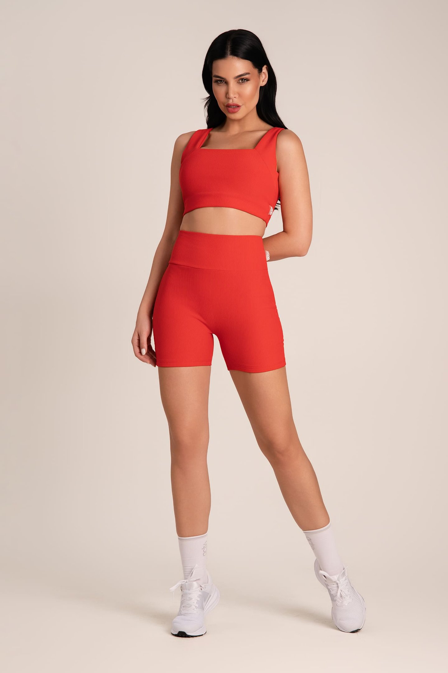 Top Fitness Alta Compressão Canelado Vermelho