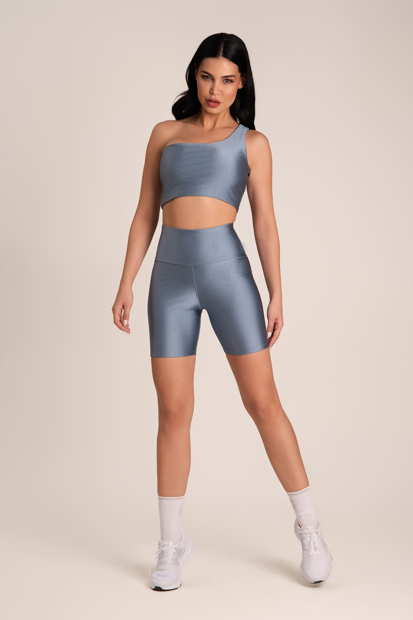 Top Fitness Brilho Alça Única Wind Blue