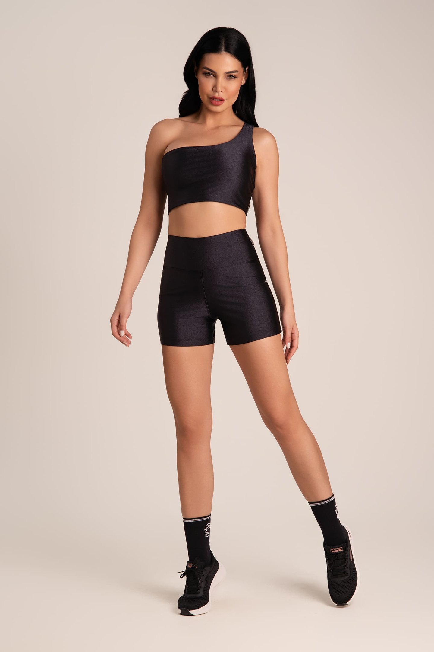 Top Fitness Brilho Alça Única Preto