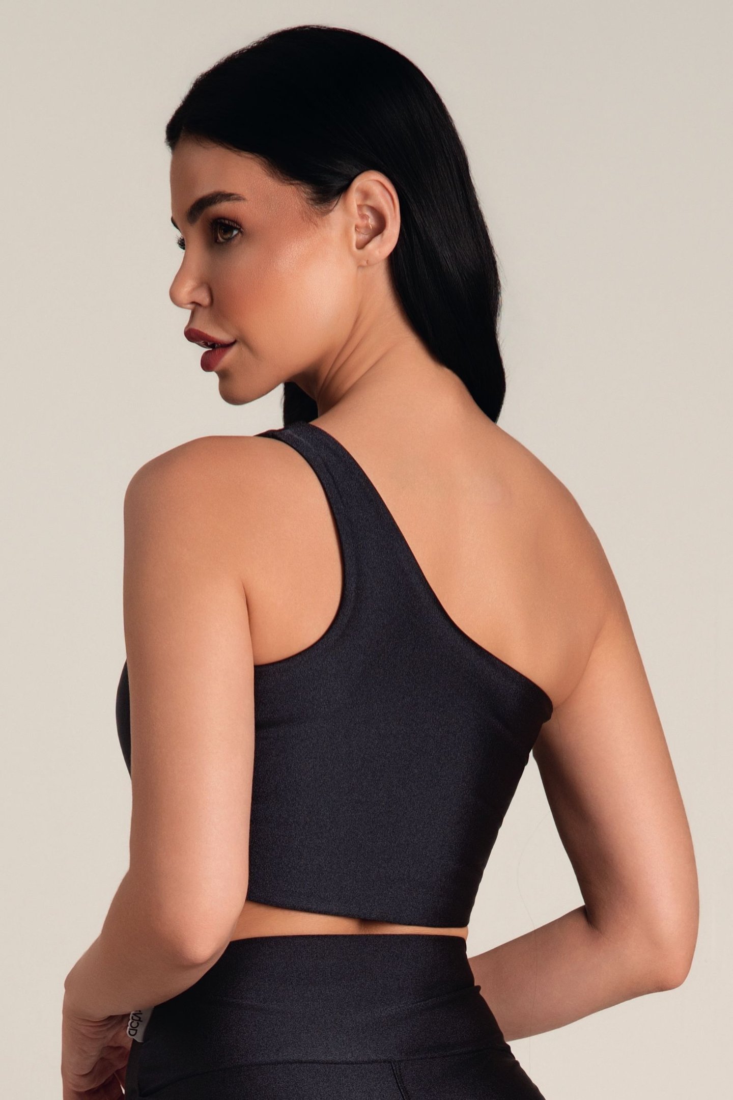 Top Fitness Brilho Alça Única Preto