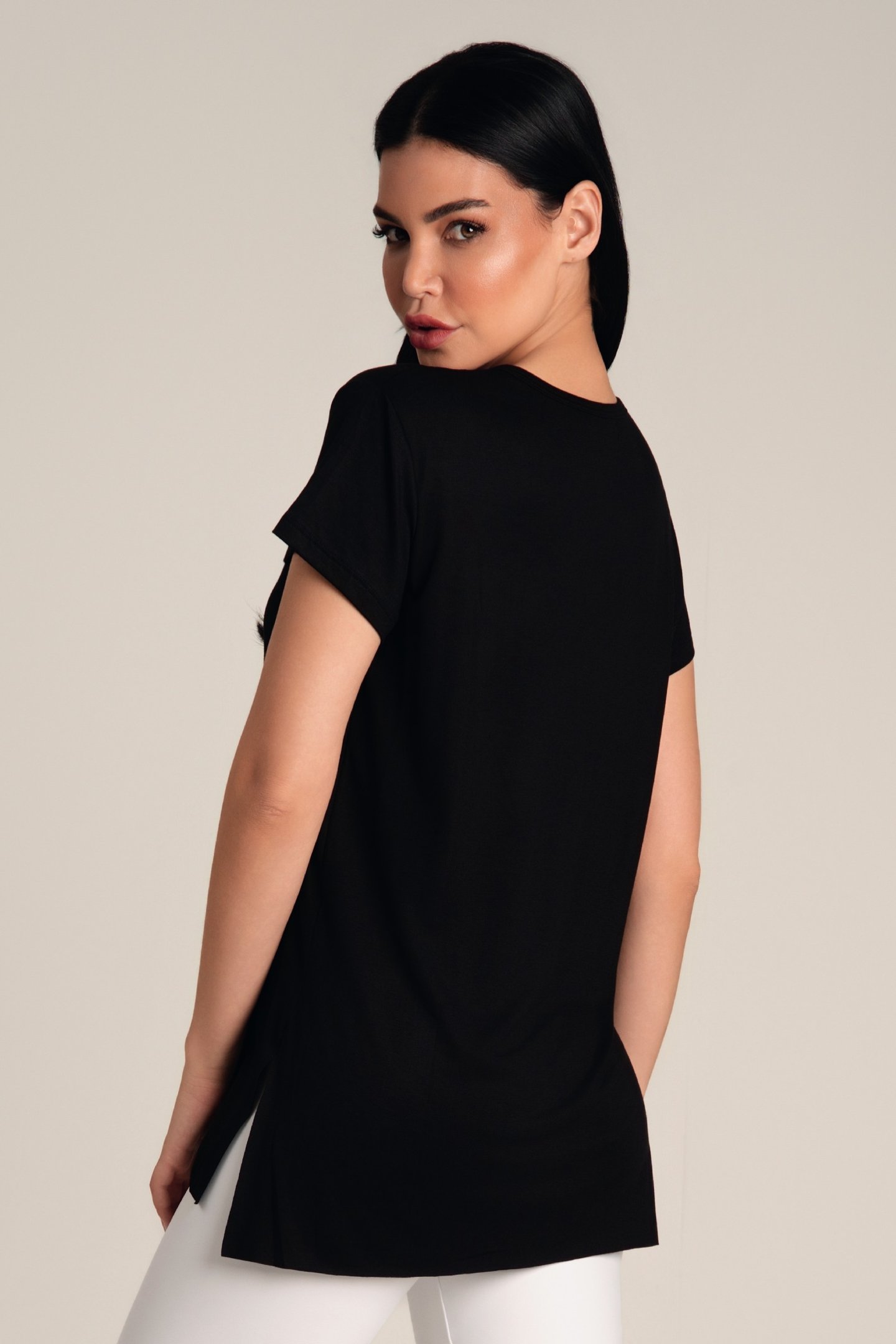 Camiseta Feminina Viscolycra Fenda Preto