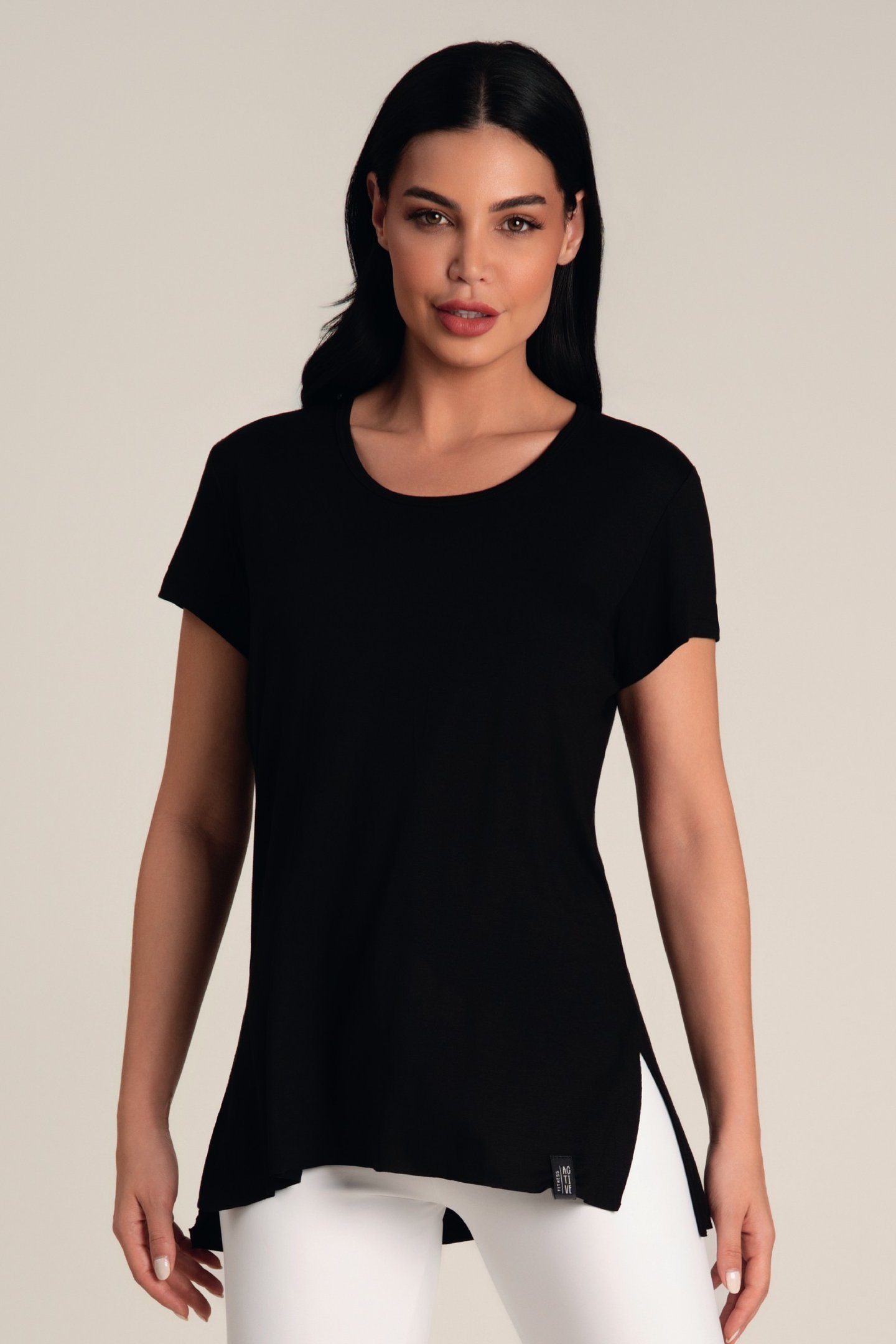 Camiseta Feminina Viscolycra Fenda Preto