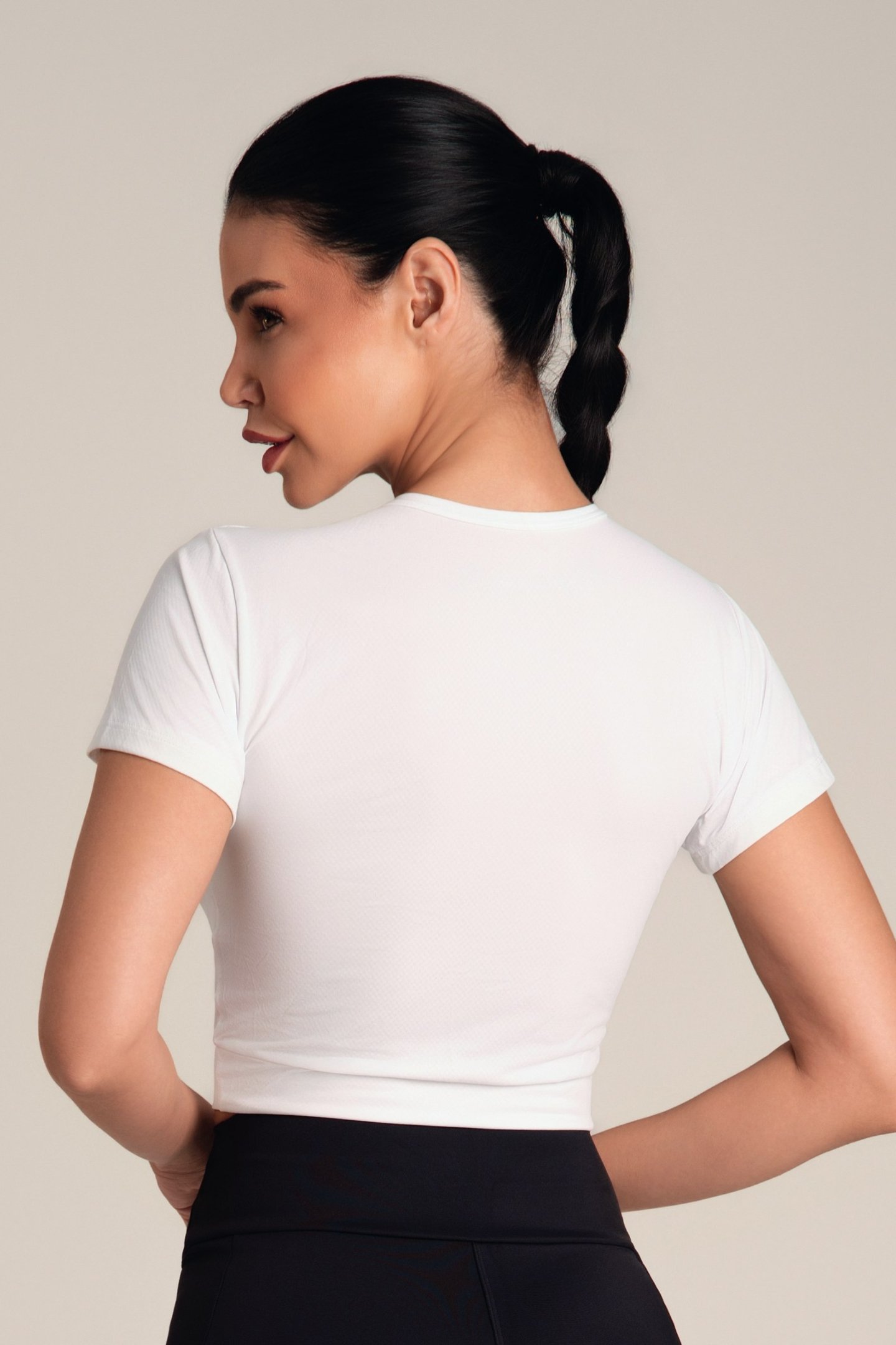 Cropped Manga Curta DryFit Poliamida Branco