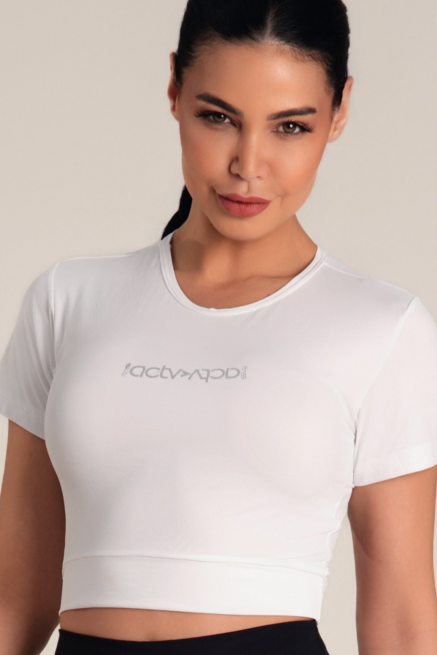 Cropped Manga Curta DryFit Poliamida Branco