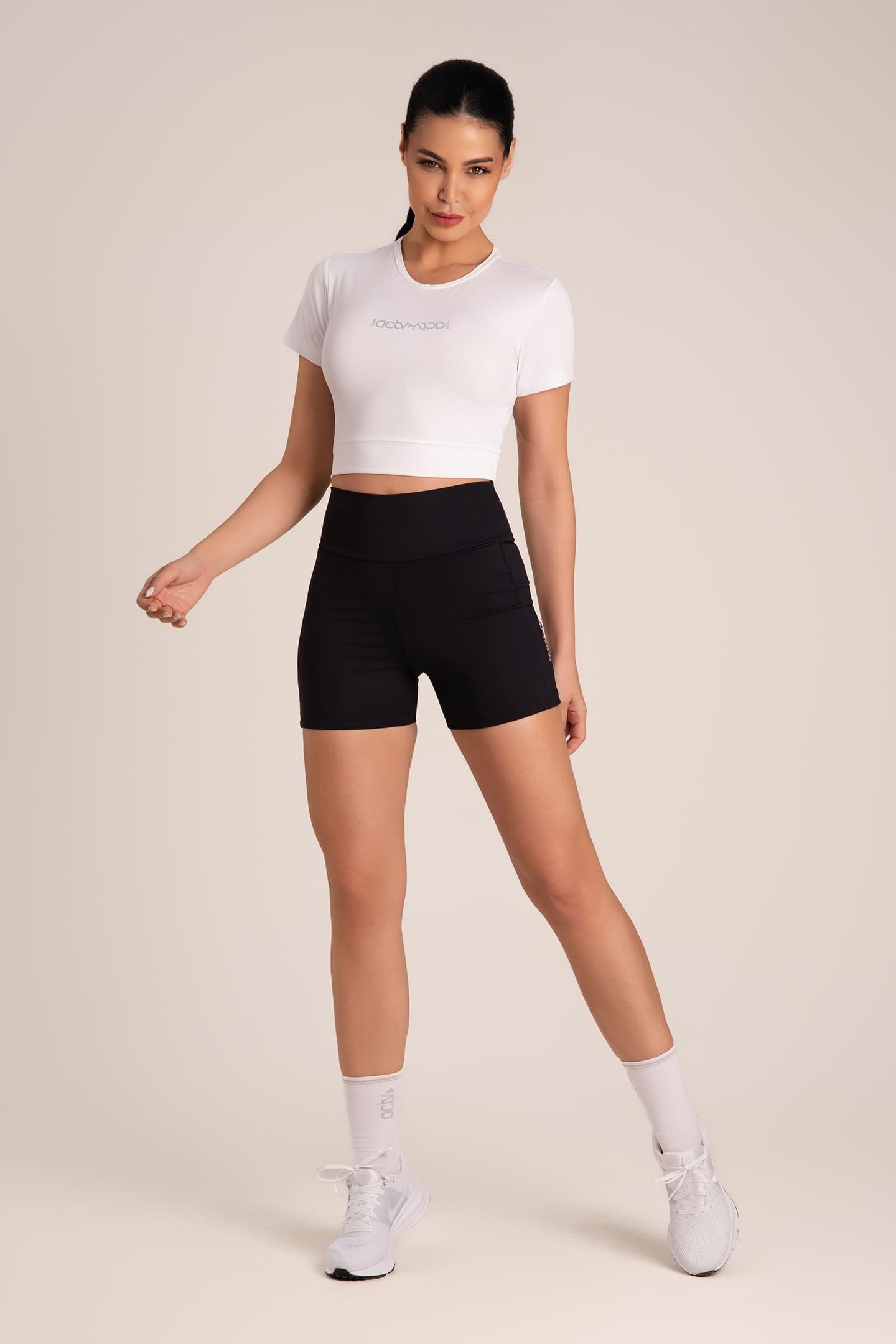 Cropped Manga Curta DryFit Poliamida Branco