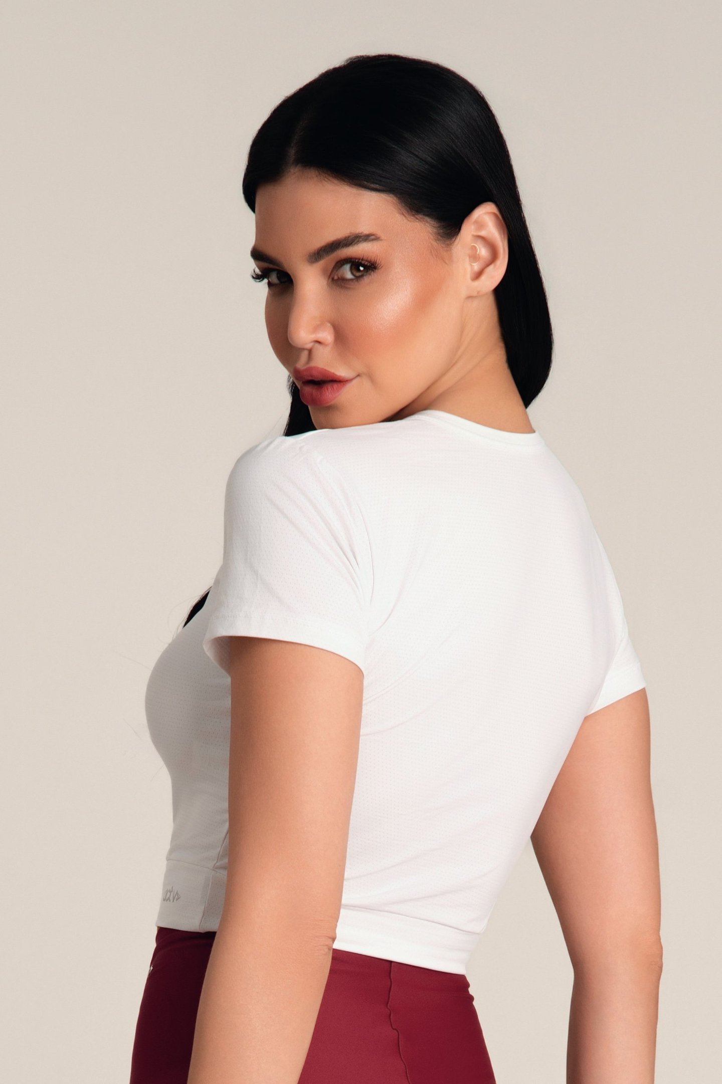 Cropped Feminino Dry Fit Manga Curta Branco