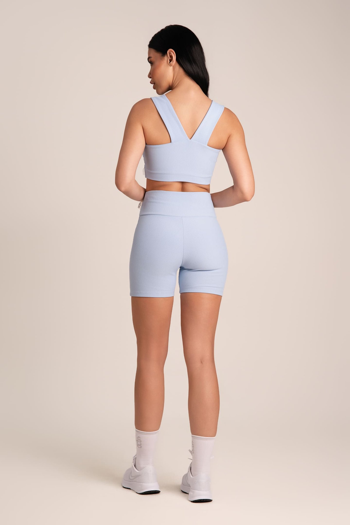 Short Fitness Canelado Sem Costura Frontal Cianita