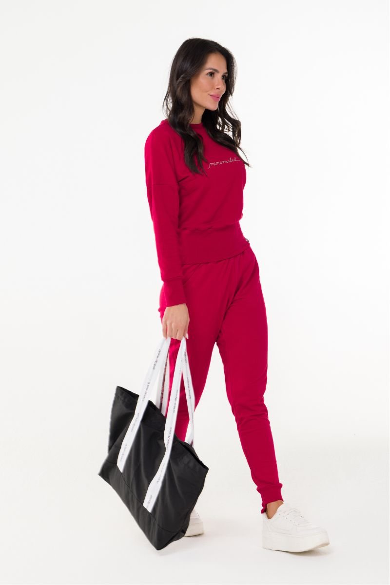 JOGGER PUNHO ASSIMÉTRICO EM FLEECE Carmim