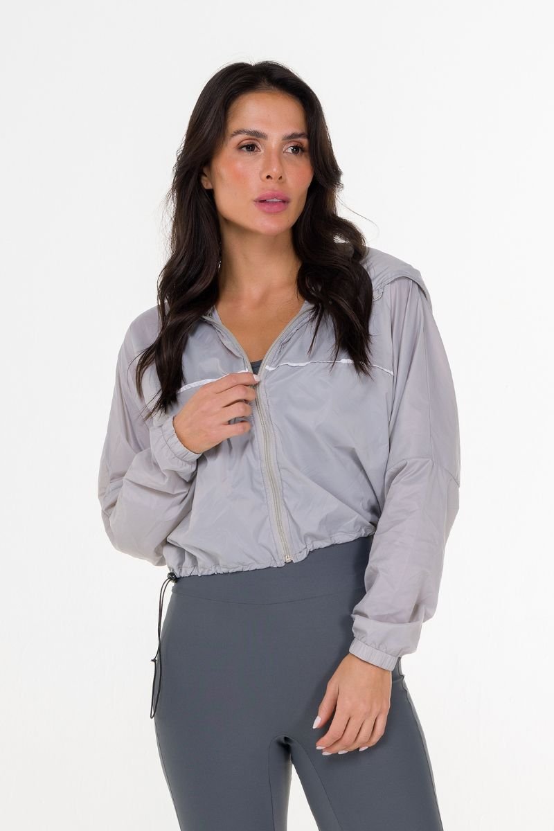Jaqueta Corta Vento Leve Com Frizo Gray/branco