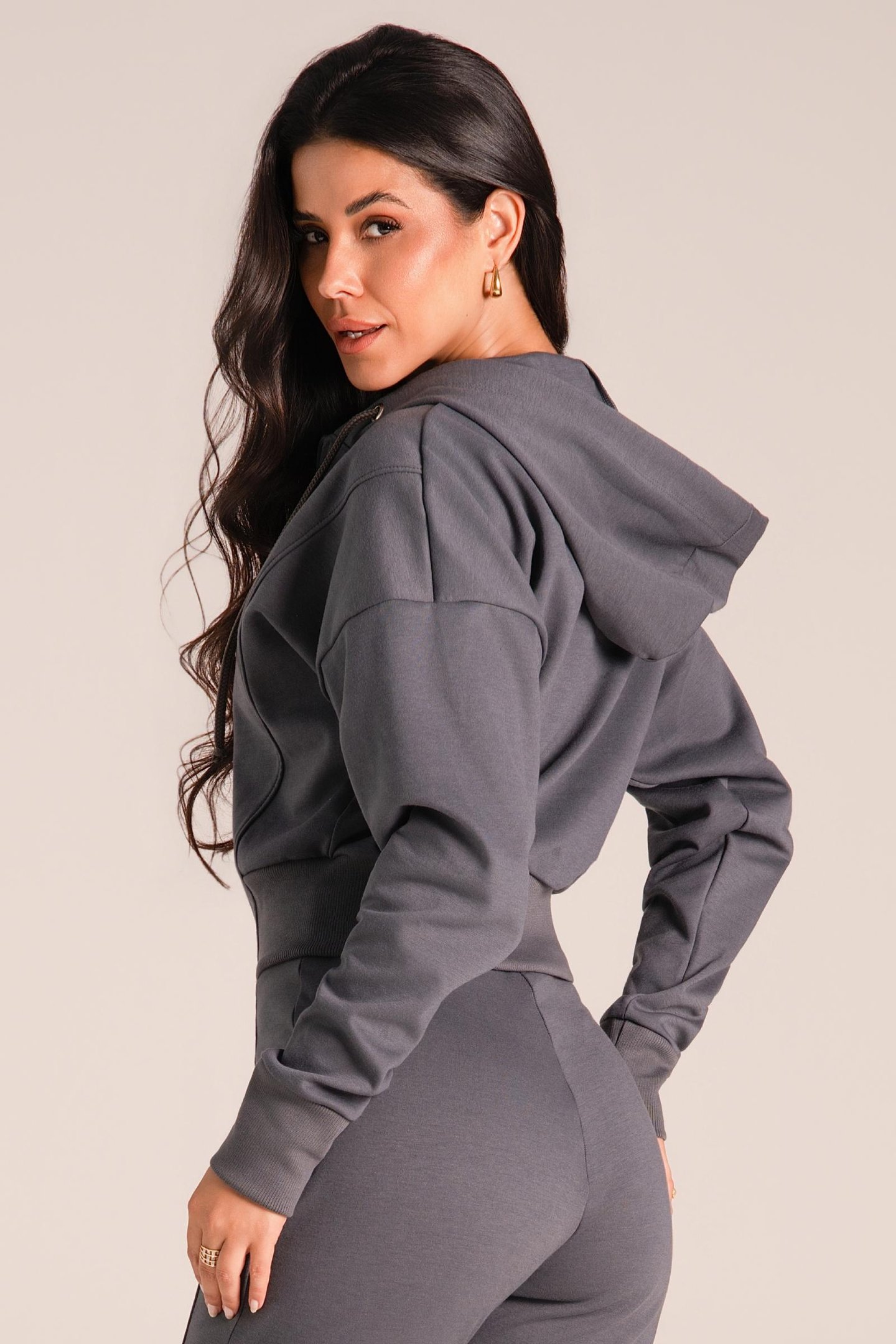 Jaqueta Velvet Touch - Moletom Premium Slim Chumbo