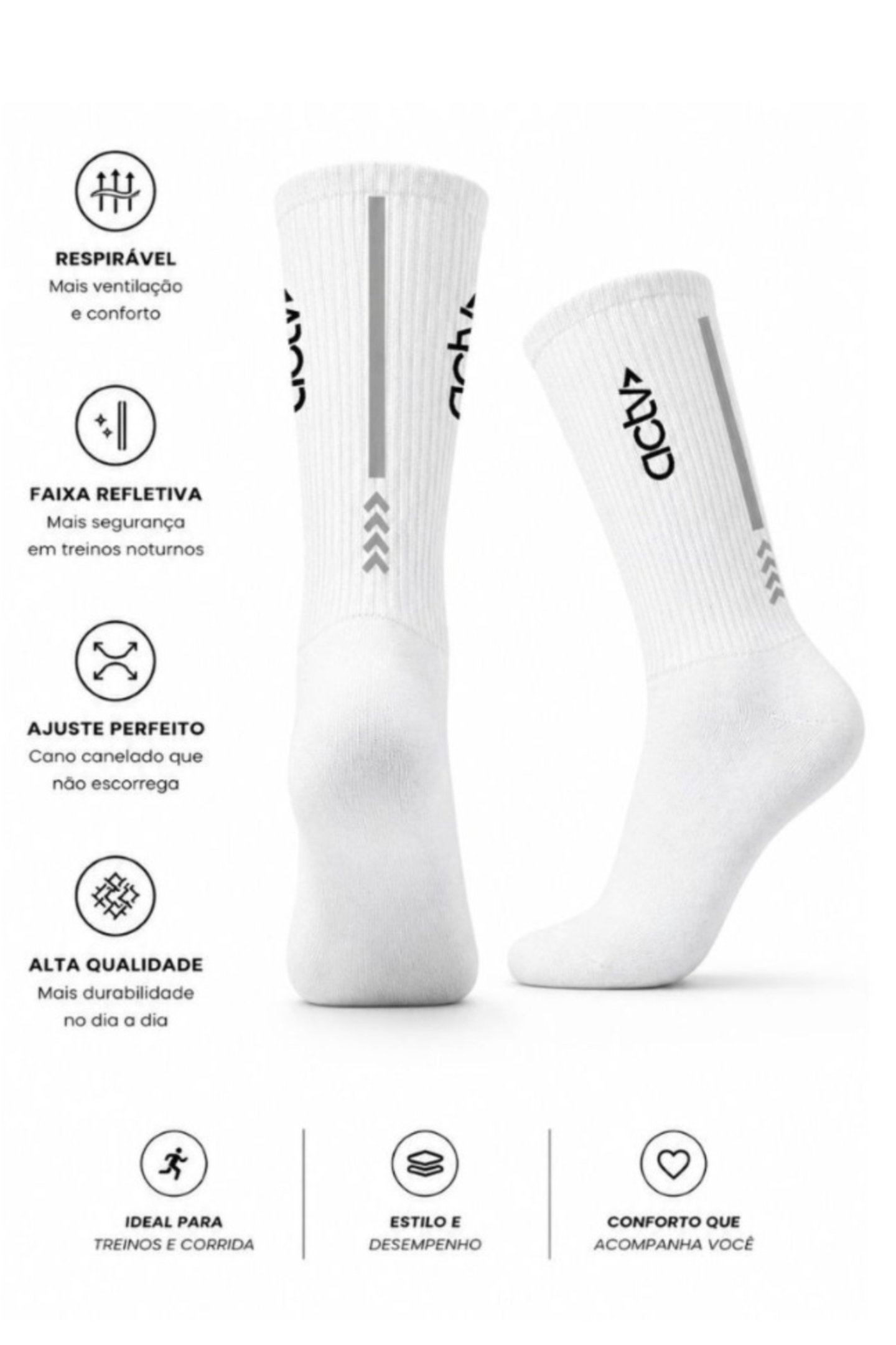 MEIA ACTIVE CANO ALTO 34/39 Branco/preto