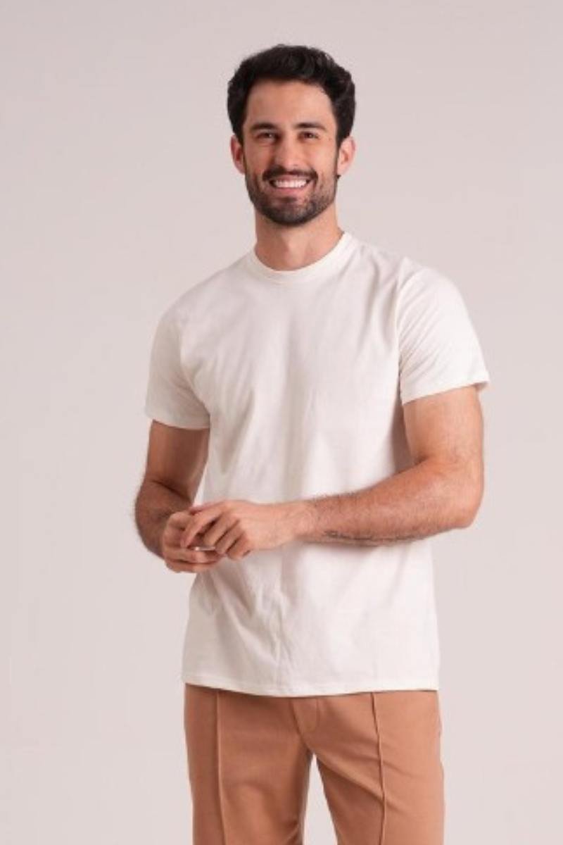 T-Shirt Masculina Básica Premium 100% Algodão Branco Lavado