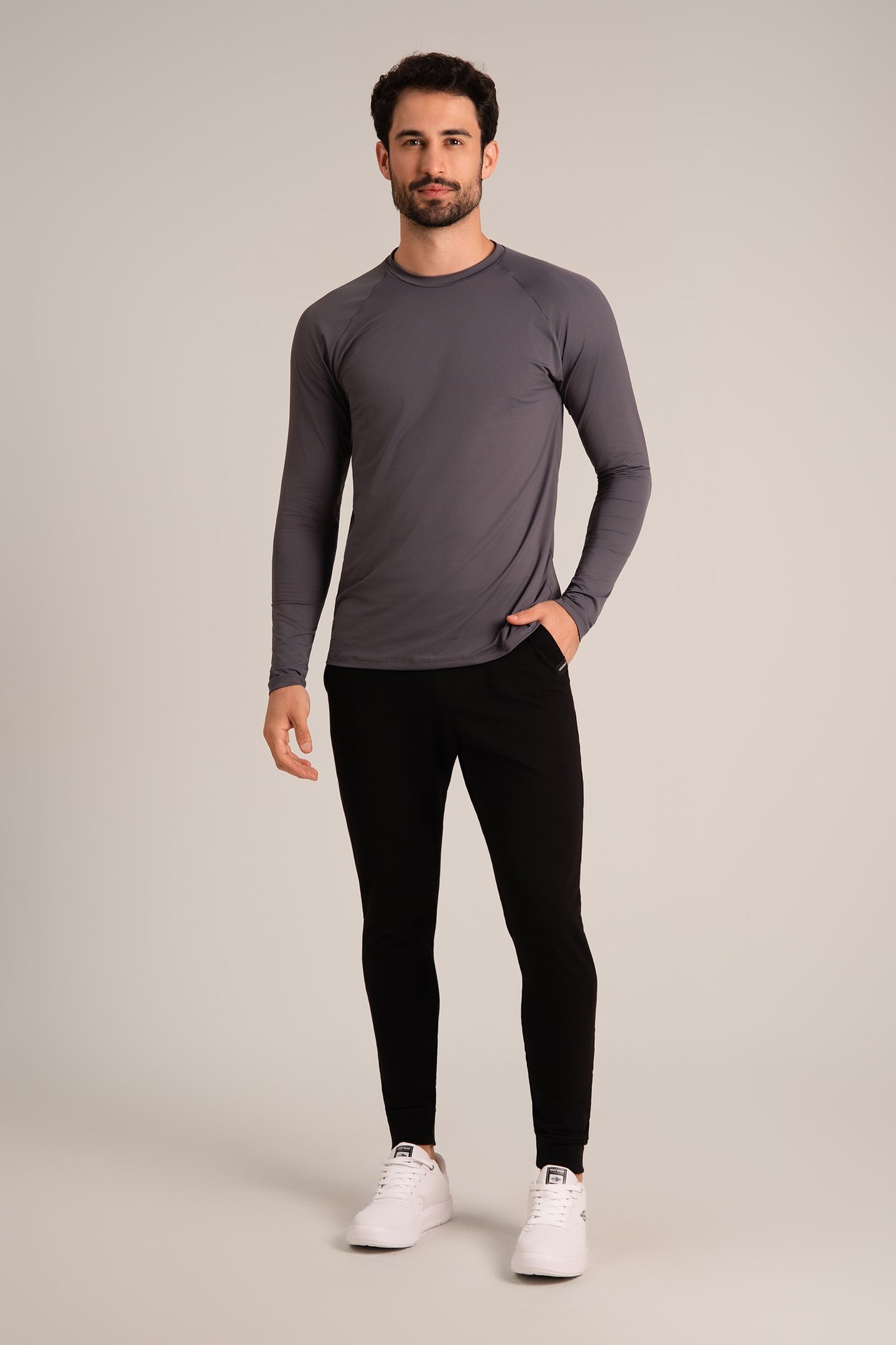 Camiseta Masculina Dry Fit Manga Longa Chumbo