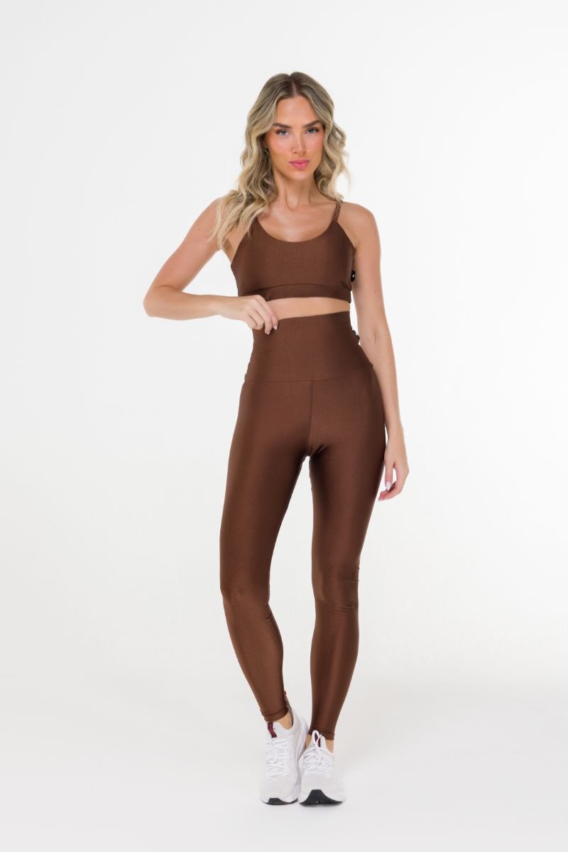 Leggign Fitness Brilho Cós Modelador Alta Compressão Coffee