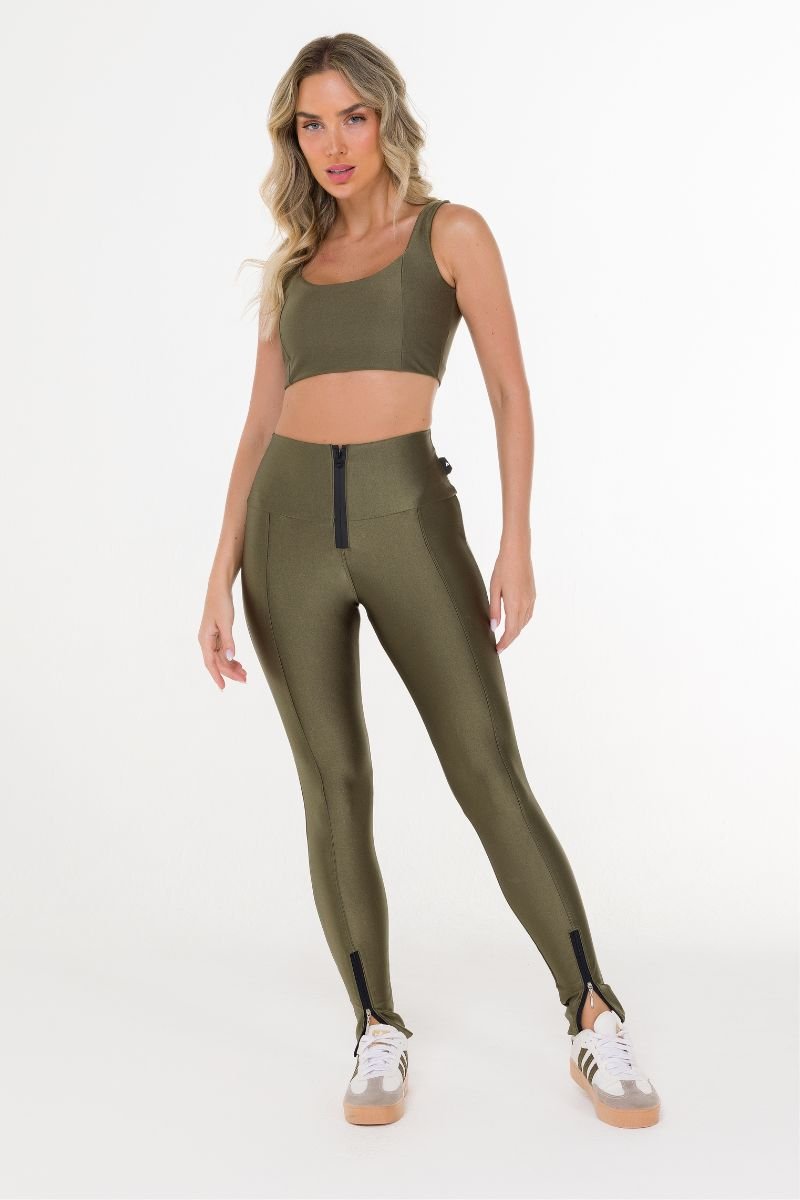 Calça Legging Brilho Com Ziper Major