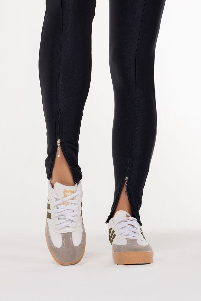 Calça Legging Brilho Com Ziper Preto