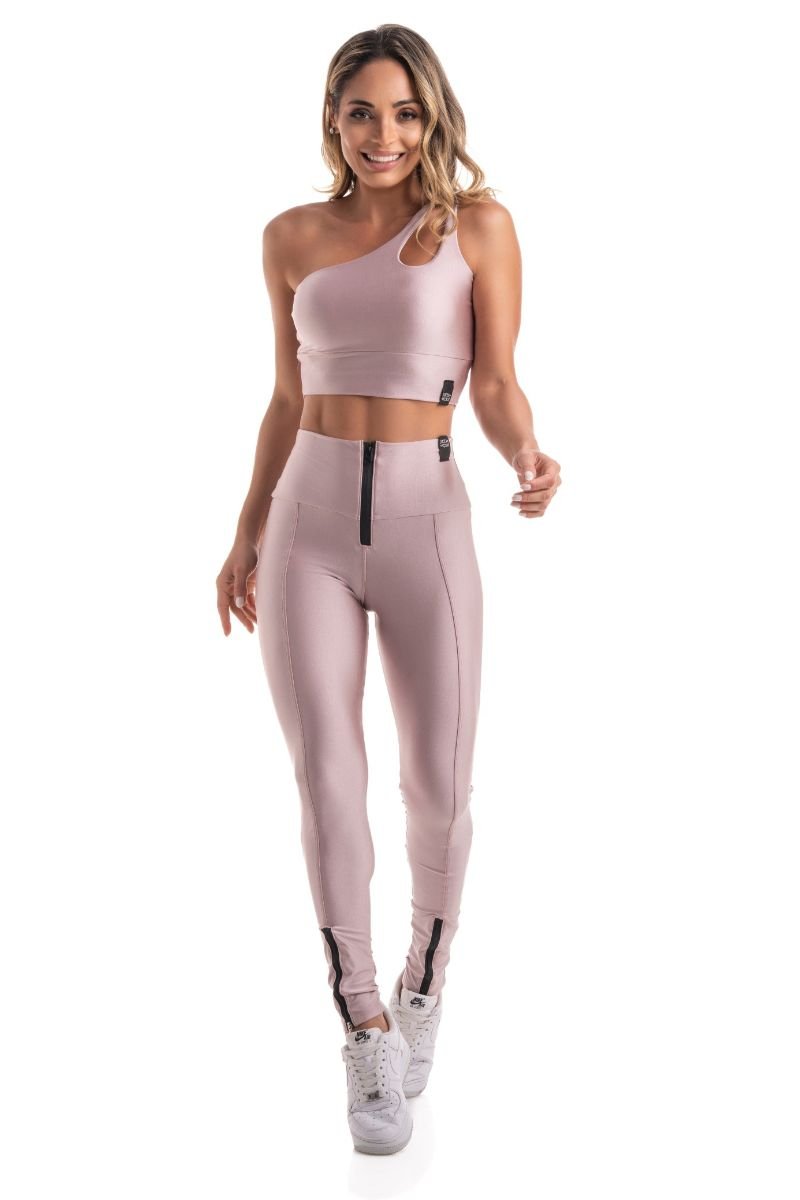 Calça Legging Brilho Com Ziper Bandana