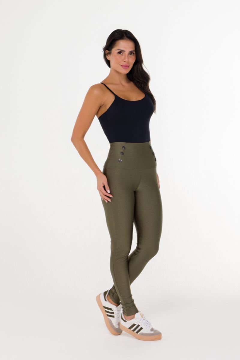 Calça Legging Brilho Cós Modelado Botões Major
