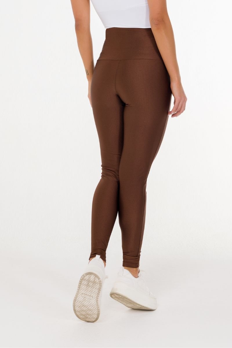 Calça Legging Brilho Cós Modelado Botões Coffee